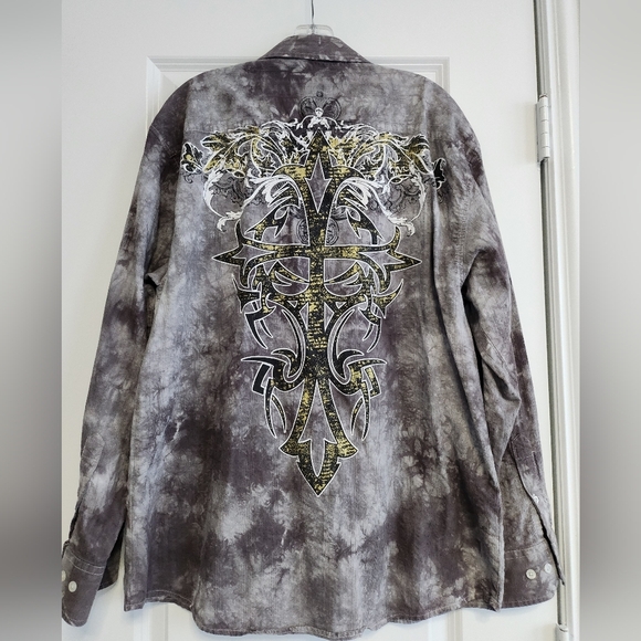 Eighty Eight Men's Vintage Button Down Shirt - Gray Tie-Dye Size X-Large - Picture 3 of 3